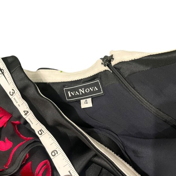 IvaNova Designer One Sleeve Black With Red Ruffle Cocktail Party Mini Dress SZ 4 - Picture 6 of 9